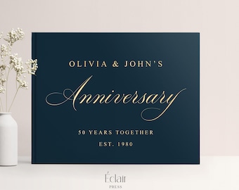 Wedding Anniversary Guest Book, 50th Anniversary Guestbook Gift, Gold Foil Anniversary Party Decor, 50th Wedding Anniversary Gift