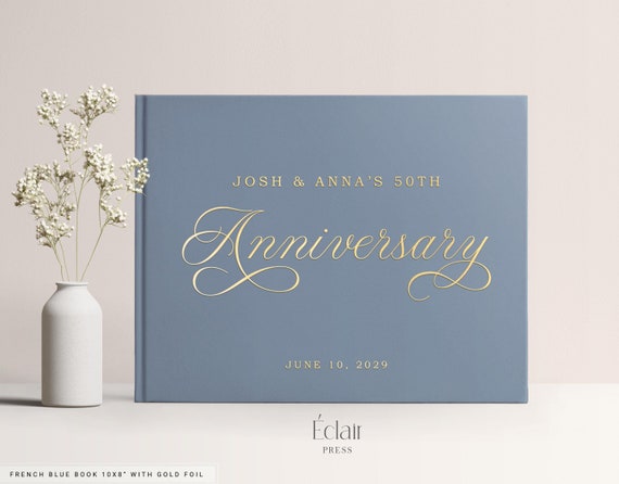 Anniversary Guest Book, Hardcover Anniversary Gift, Gold Foil Anniversary Party Decor, 25th Anniversary, 50th Anniversary, Custom Guestbook