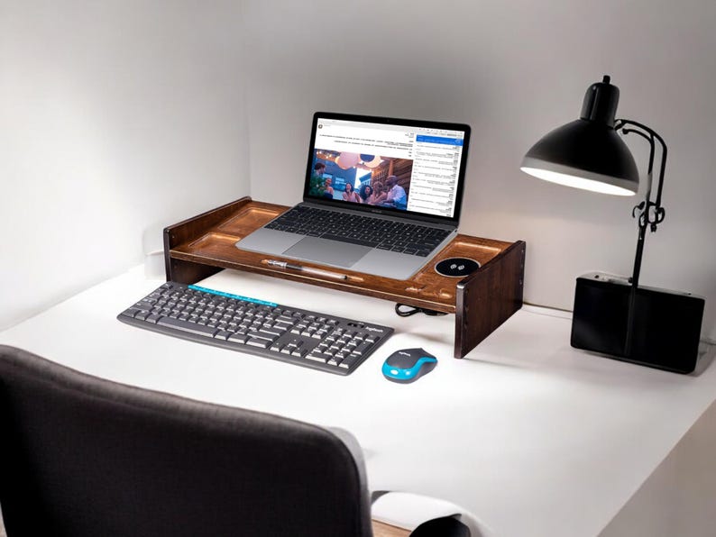 Bamboo Wood Monitor Stand-ergonomic Computer Riser With Wireless ...