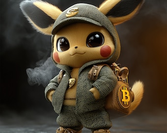 Realistic 3D Pokémon Holding Bitcoin HD Metal Print – Available in Various Sizes
