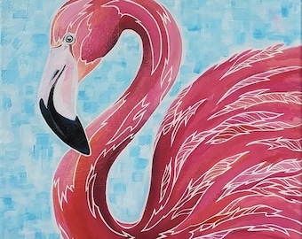 Flamingo on Blue