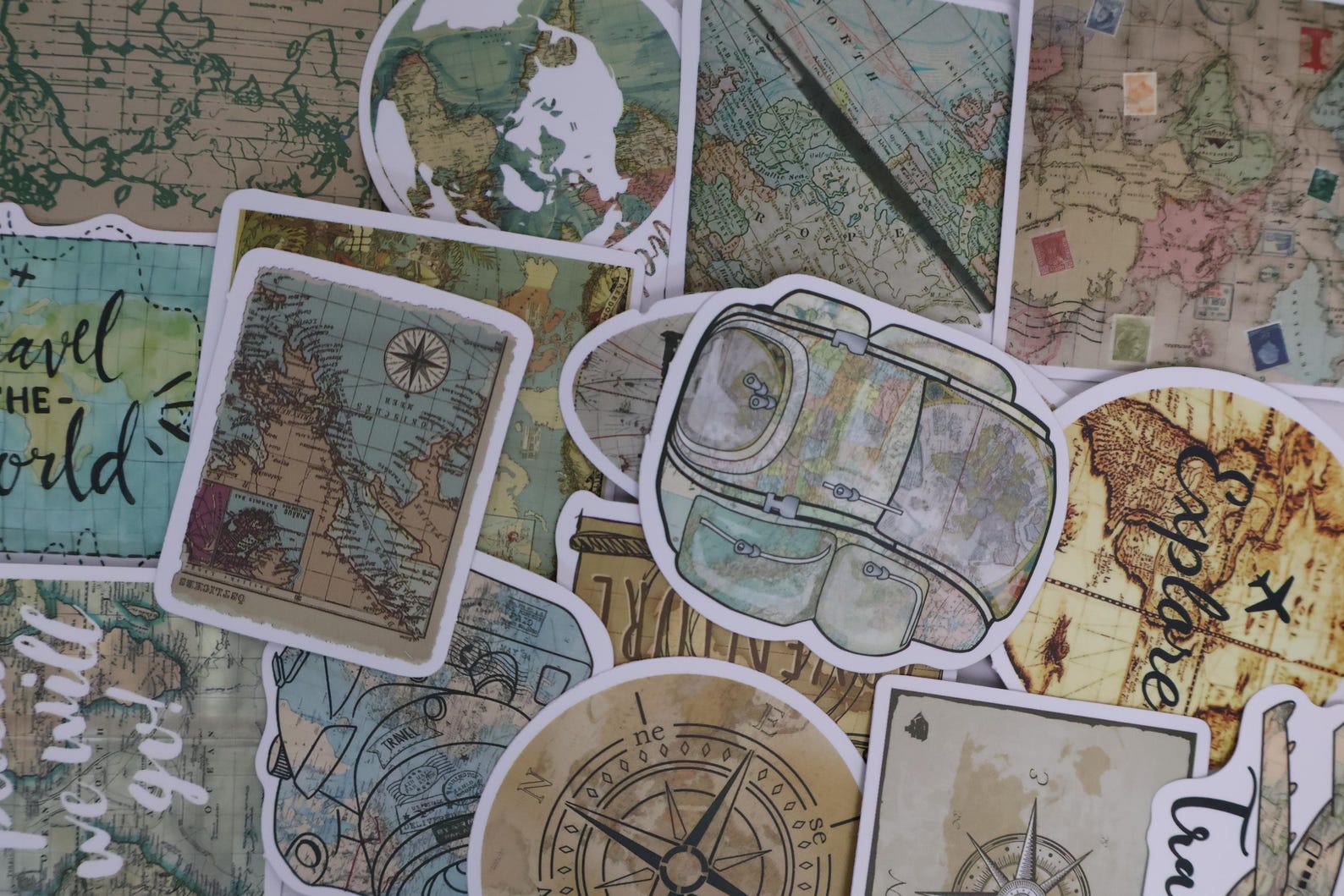 50pcs Travel Stickers Pack | World Map Clock Landmark Vinyl Stickers ...