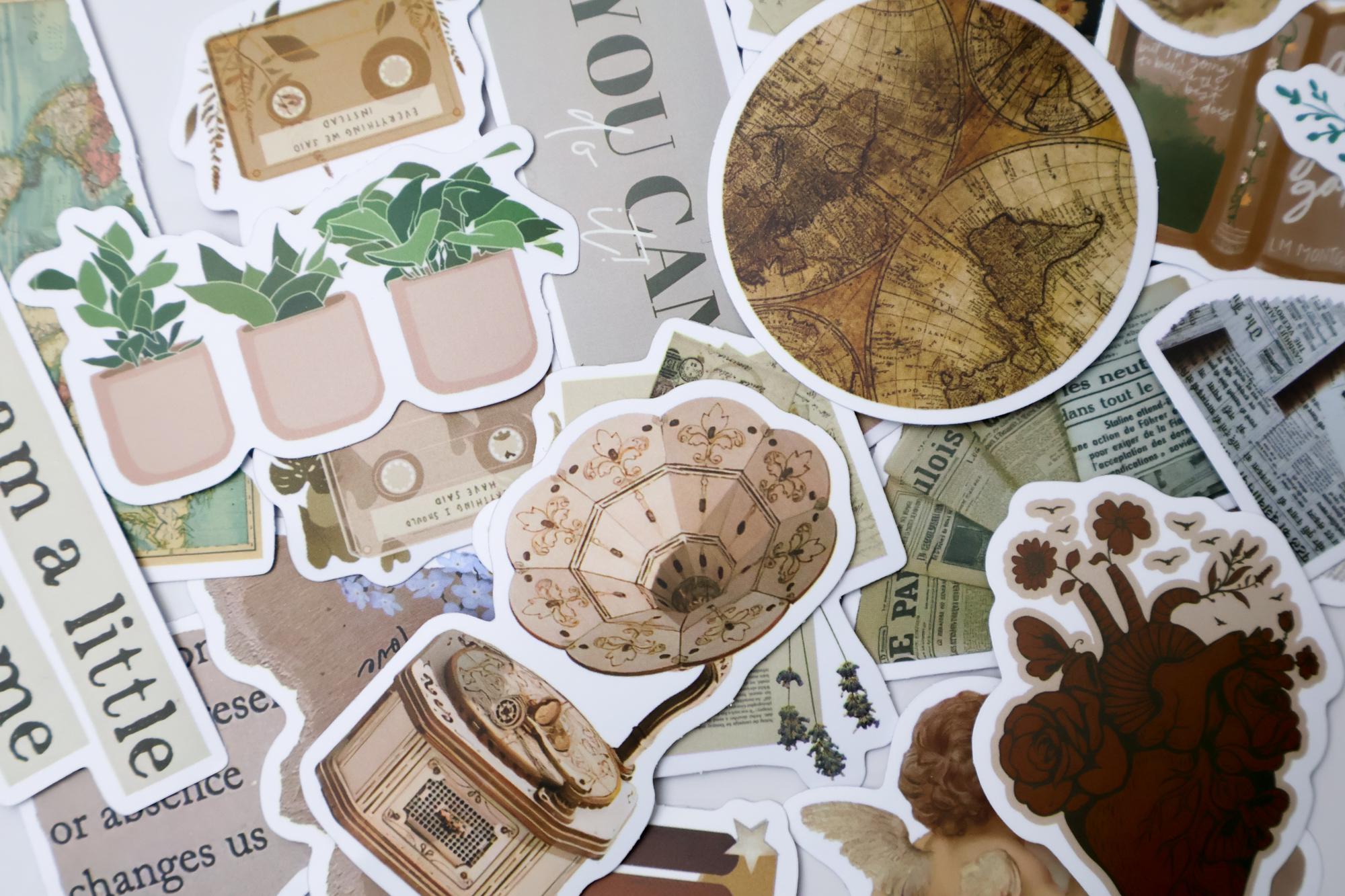 50pcs Travel Collage Stickers Pack | Retro Aesthetic Statue Cat Quote ...