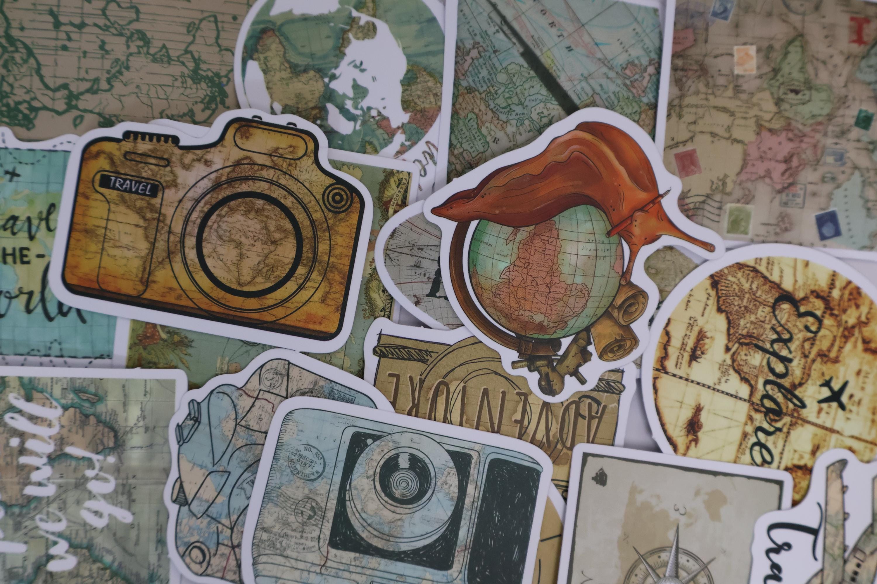 50pcs Travel Stickers Pack | World Map Clock Landmark Vinyl Stickers ...
