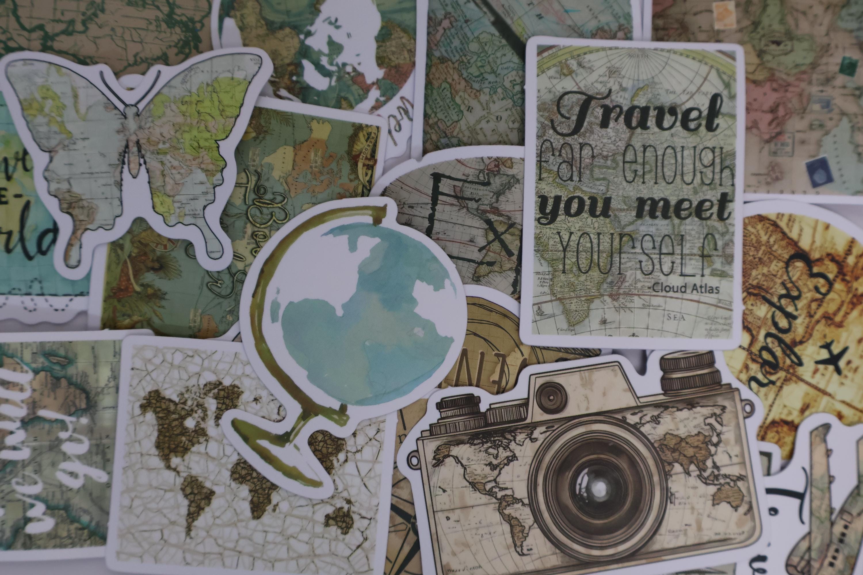 50pcs Travel Stickers Pack | World Map Clock Landmark Vinyl Stickers ...