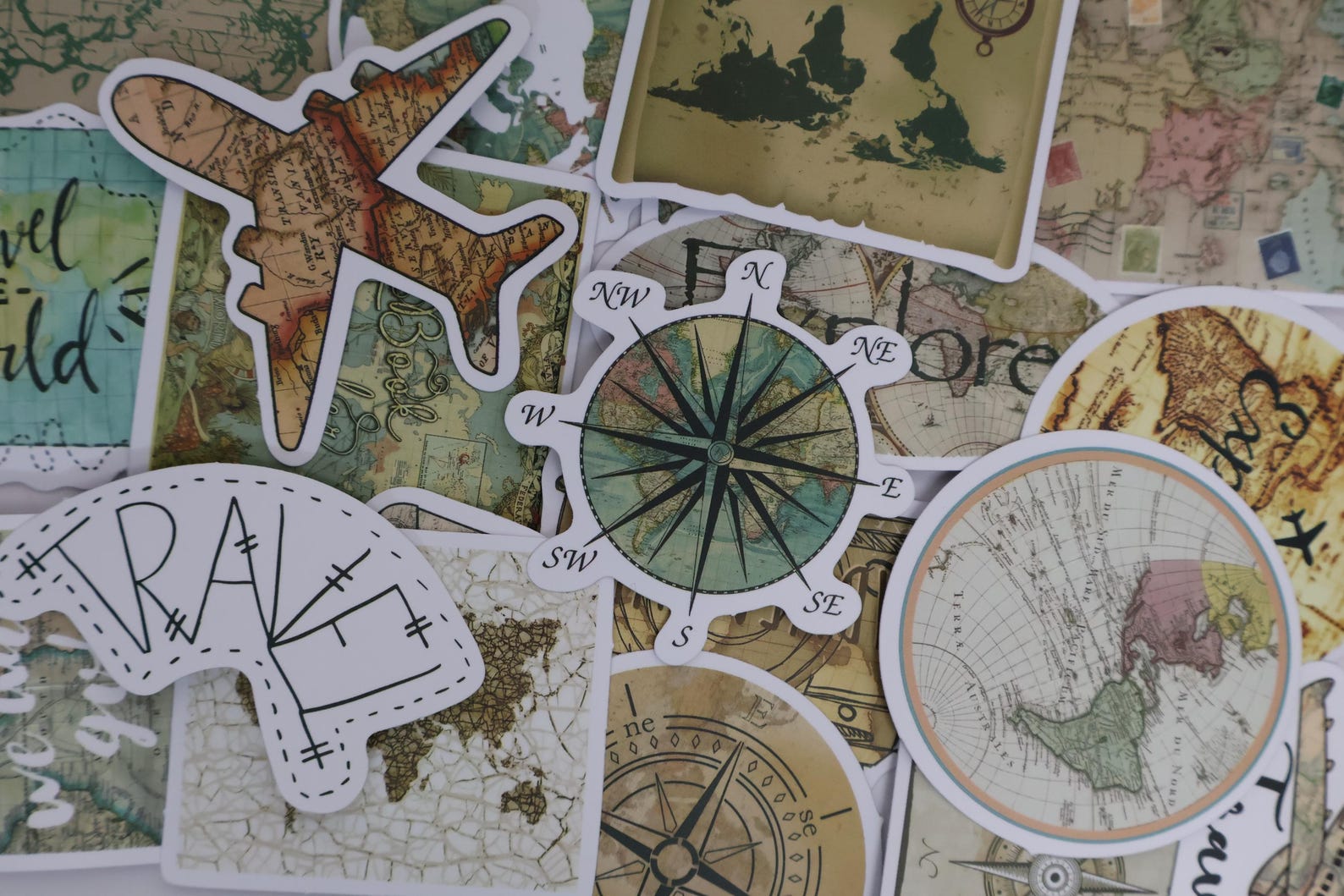 50pcs Travel Stickers Pack | World Map Clock Landmark Vinyl Stickers ...