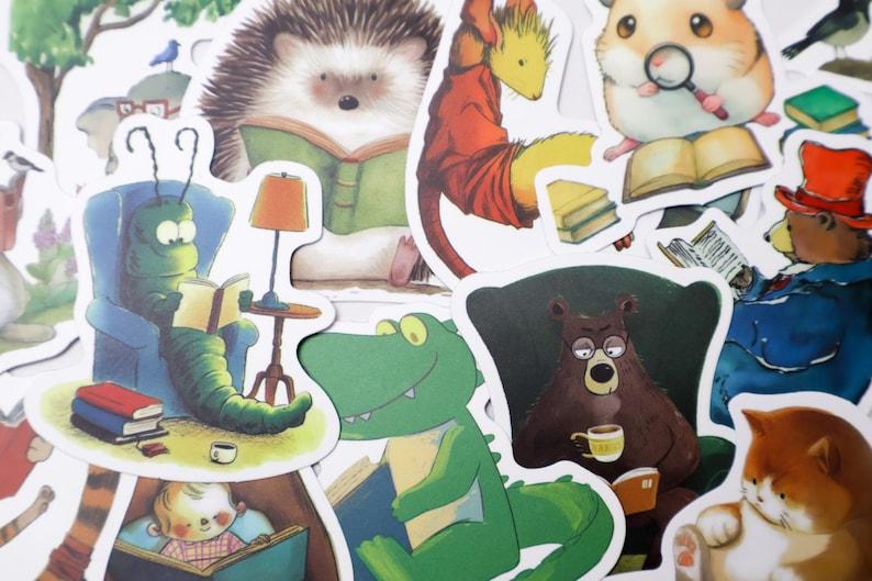 50pcs Reading Animals Sticker Pack | Cute Cartoon Bookworm Critters ...