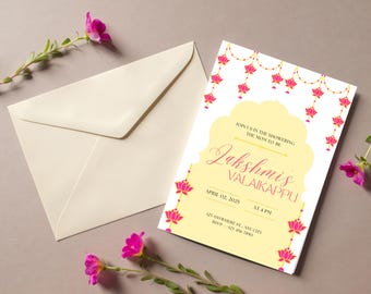 Elegant Valaikappu Invitation | Indian Baby Shower Digital Template | Lotus Theme Printable Invite