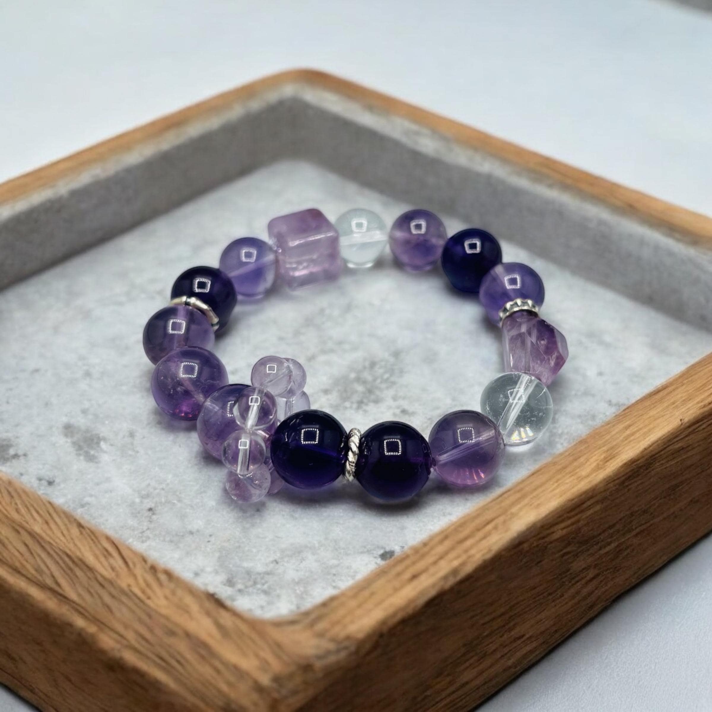 Amethyst Crystal Bracelet High Grade with Pure Sliver Accessories Authentic Custom-designed and handcrafted Amethyst  12mm 6.5 inches