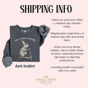 Off To Cause A Kerfuffle Sweatshirt Funny Groundhog Scooter Sweater Silly Animal Mental Health Pullover Adult Humor Sarcastic Crewneck Dark Heather