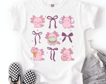 Bonita camiseta con lazo de ajolote para niños. Divertida camiseta de ajolote. Mini camiseta para mamá. Regalo para amantes de los ajolotes. Bonita camiseta de ajolote. En mi era de ajolotes.