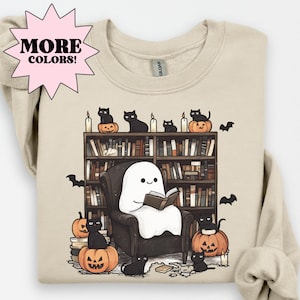 Geist Lesebücher Sweatshirt, Bibliothekar Geist Halloween, Halloween Lehrer Sweatshirt, Halloween Shirt, Lehrer Geschenk, Retro Boo Schule