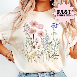 Boho Wildflowers Cottagecore Shirt, Comfort Colors® Shirt, Pressed Flowers Whimsigoth, Plant Shirts, Floral Shirt, Gift For Mom, Wildflower