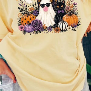 Comfort Colors® Ghost Shirt Floral Spooky Season Tee Black Cat Halloween Fall Aesthetic TShirt Haunted House T-Shirt Boo Blowing Bubble Gum image 15