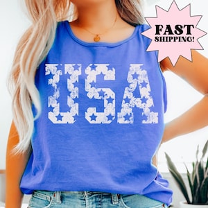Camisa Comfort Colors 4 de Julho, Camisa EUA, Regata 4 de Julho, Camisa Bandeira Americana, Camisa Cidadão Americano, Regata Floral Estados Unidos