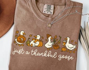 Thanksgiving Goose Comfort Colors Shirt Thankful Fall Cozy Tshirt Funny Cute Pumpkin Spice T-shirt Coffee Weather Leaves Tee Gift For Mom