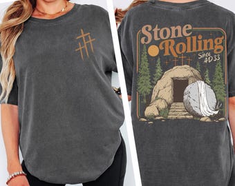 Comfort Colors Rolling Christian T-Shirt, Trendy Stones Ostern Kleidung, Jesus Christus Shirt, Geschenk für Christen, auf Glauben basierendes Grafik-T-Shirt