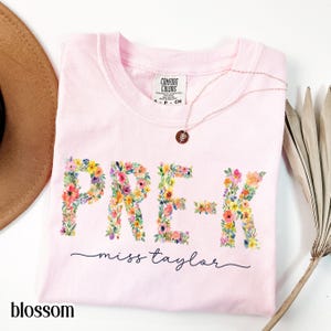 Custom Comfort Colors® Preschool Teacher Shirt First Day Pre-K Matching Group T-Shirt Floral Spring Flowers Educator Back to School Tee