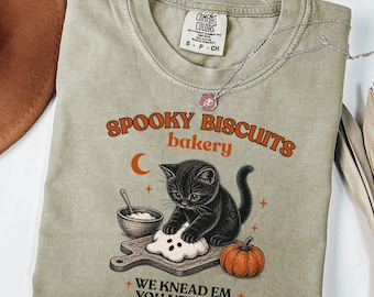 Comfort Colors® Kitty Biscuits Shirt Spooky Season Tee Black Cat Halloween Fall TShirt Vintage Baking Pumpkin T-Shirt Cat Lover Fall Gift