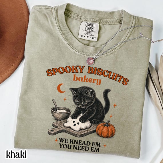 Comfort Colors® Kitty Biscuits Shirt Spooky Season Tee Black Cat Halloween Fall TShirt Vintage Baking Pumpkin T-Shirt Cat Lover Fall Gift
