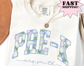 Comfort Colors Teacher Shirt Pre K Teacher Shirt Pre-K Teacher Shirt Floral Hydrangea Teacher Tee Pre K Team Back to School Shirts