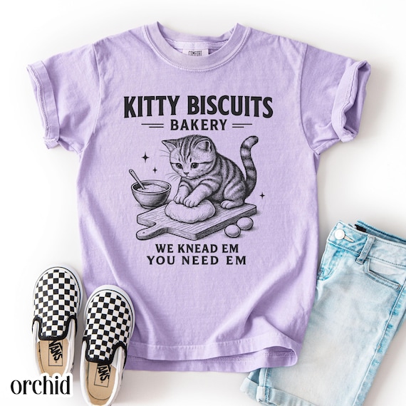 Youth Comfort Colors Cat Shirt Funny Cat Tshirt Sourdough Cat Meme T-Shirt Kitty Biscuits Kitten Shirt Cat Lover Bakery Tee Kids Gift Pet