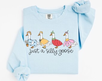 Silly Goose Comfort Colors Sweatshirt Goose Gardening Sweater Cute Funny Graphic Crewneck Animal Cottagecore Pullover Christmas Gift For Her