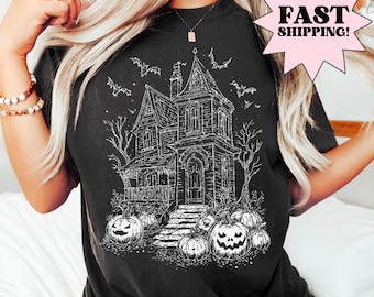 Comfort Colors Halloween Shirt Pumpkin Shirt Haunted House Shirt Fall Halloween Spooky Tee Gothic Scary Horror Shirt Halloween Gift