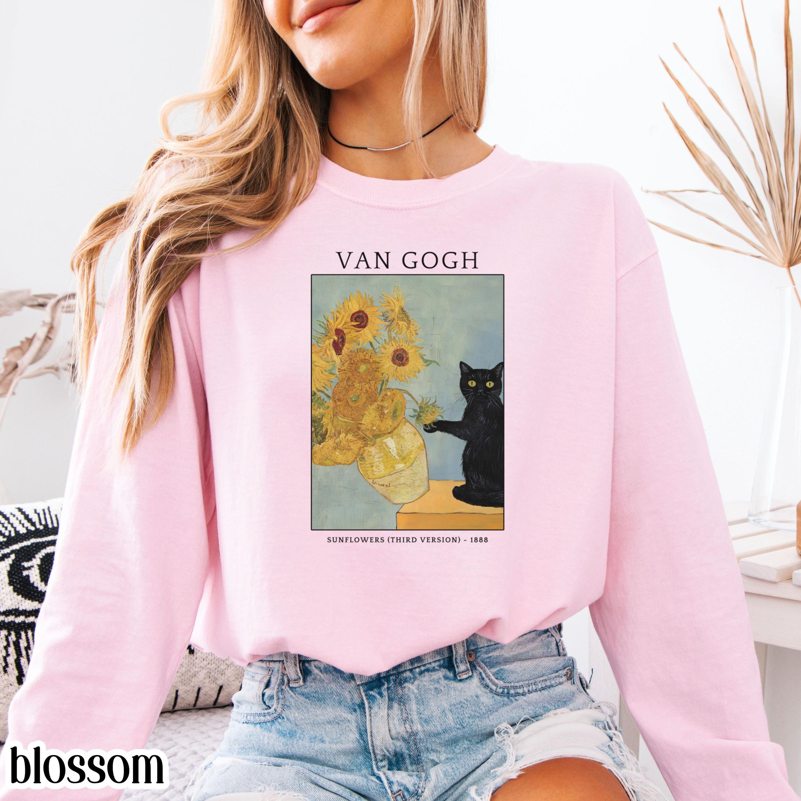 Comfort Colors 猫シャツ 長袖 おもしろ猫シャツ ゴッホシャツ 猫