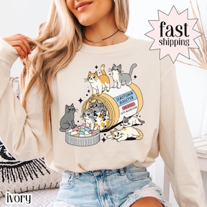 Funny Cat Comfort Colors Shirt Long Sleeve Kitty Mental Health Tee Sarcastic Cat Lover T-Shirt Cat Mama Tee Therapist Psychiatrist Gift