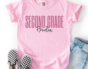 Youth Custom Comfort Colors Shirt Second Grade 2nd 3rd 4th 5th Grade School TShirt Personalaized Youth Tee Back To School Grade Level Tee