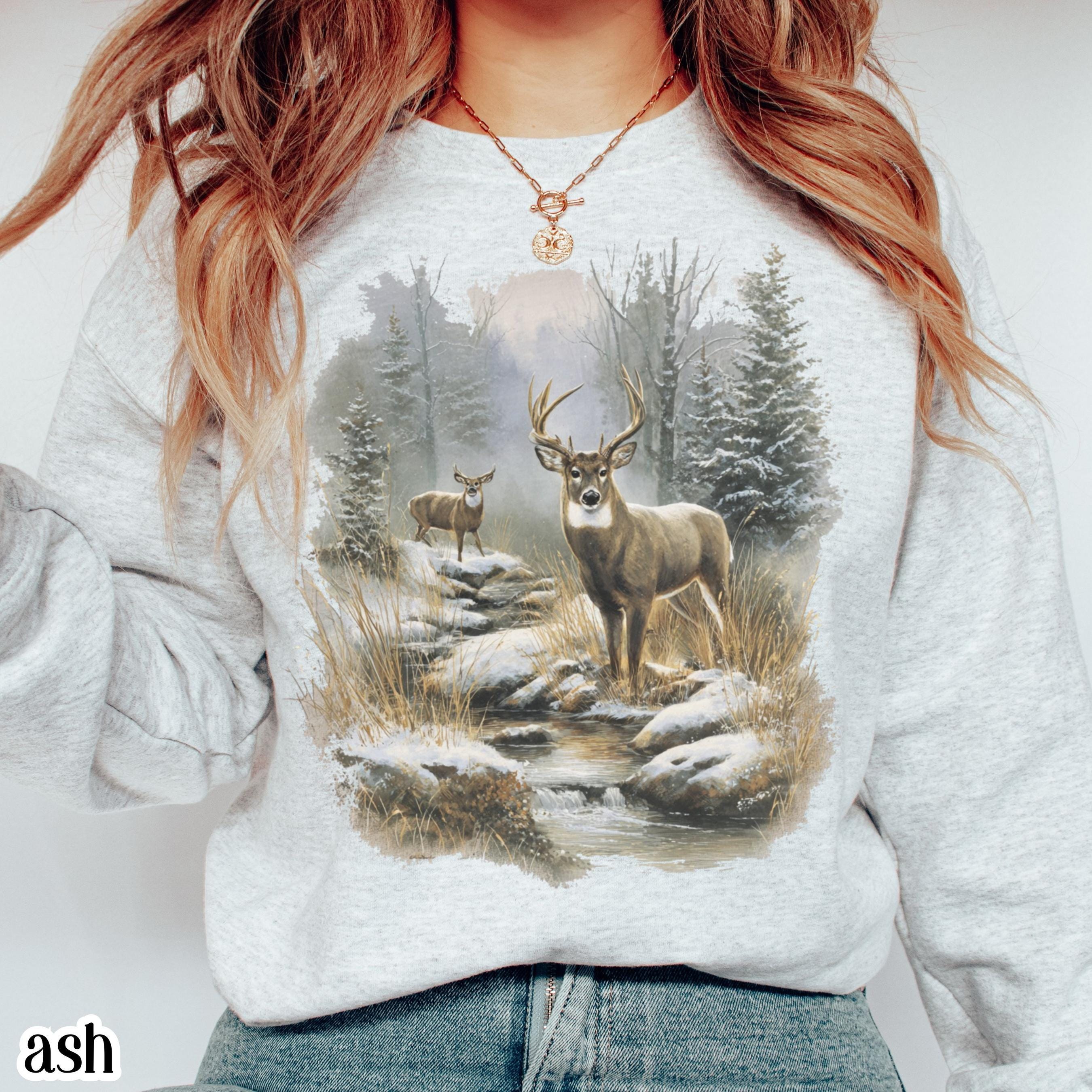 Sweat Vintage Jerzees Col Rond – Nature WhiteTail Deer – Taille L – Noir – USA