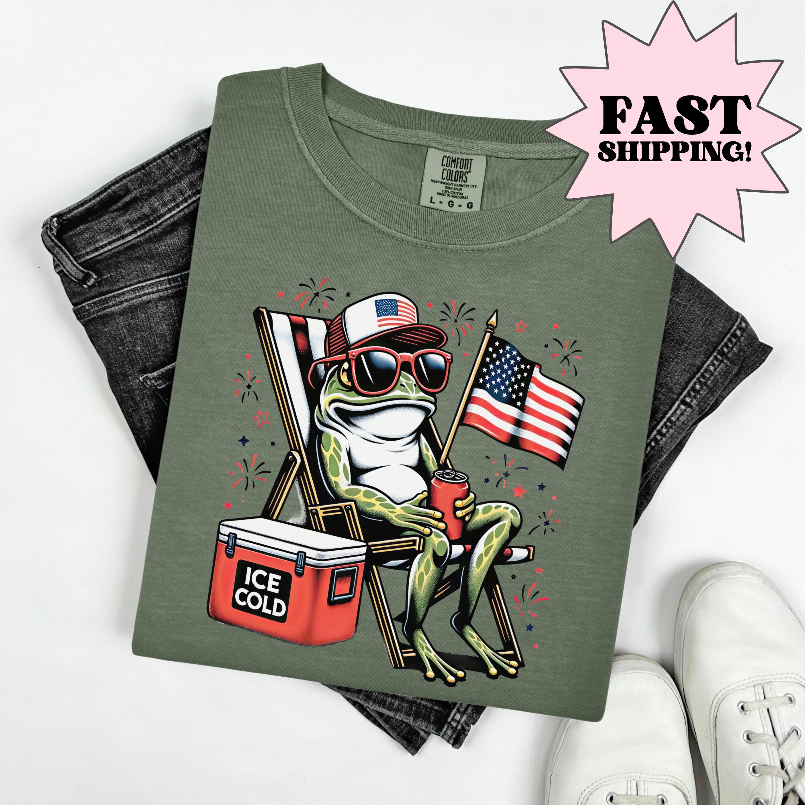 Comfort Colors 4th of July Shirt, USA Shirt, Fourth of July Shirt, Frog Shirt, Funny Frog Tee, Beer Shirt, Fourth of July Tee, Gift for Dad