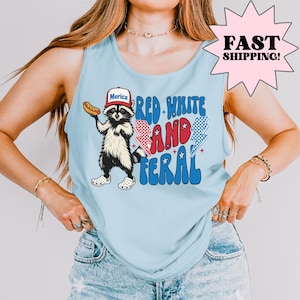 Comfort Colors 4th of July Shirt, USA Shirt, Fourth of July Tank Top, Feral Raccoon Shirt, Red White and Feral Tank, Hot Dog Wiener Tee