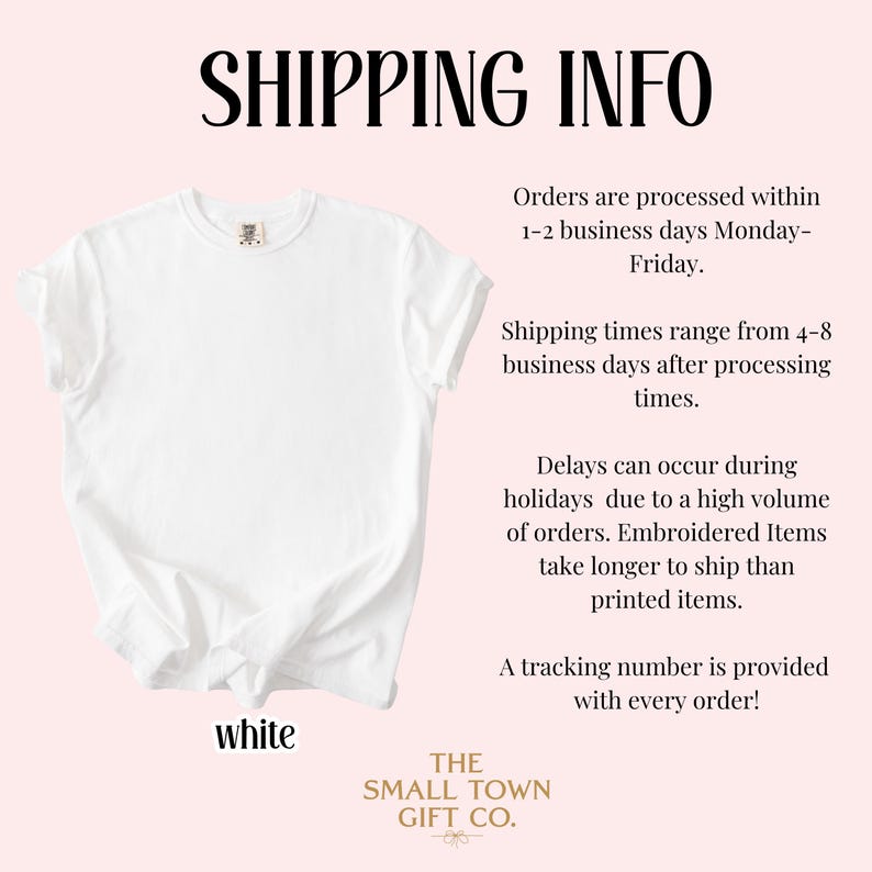 May include: A plain white short-sleeved t-shirt with a crew neckline. The garment is displayed flat against a light pink background. The word white is printed in black text below the shirt, and the brand name The Small Town Gift Co. is at the bottom.