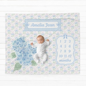 Manta de hortensias para hitos, manta para hitos, regalo para baby shower, recuerdo para bebé, manta de flores silvestres para niña, manta preppy