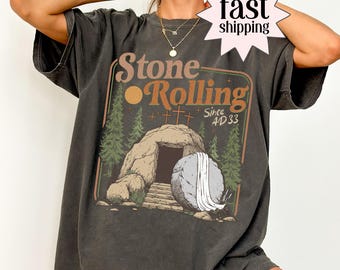 Comfort Colors Rolling Christian T-Shirt Trendy Stones Easter Clothing Jesus Christ Shirt Gift For Christian Faith-Based Graphic Tee