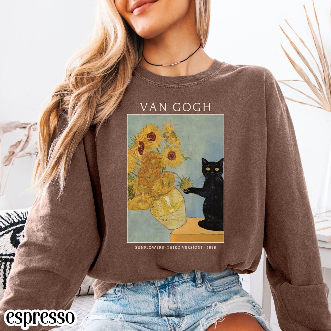 Comfort Colors 猫シャツ 長袖 おもしろ猫シャツ ゴッホシャツ 猫