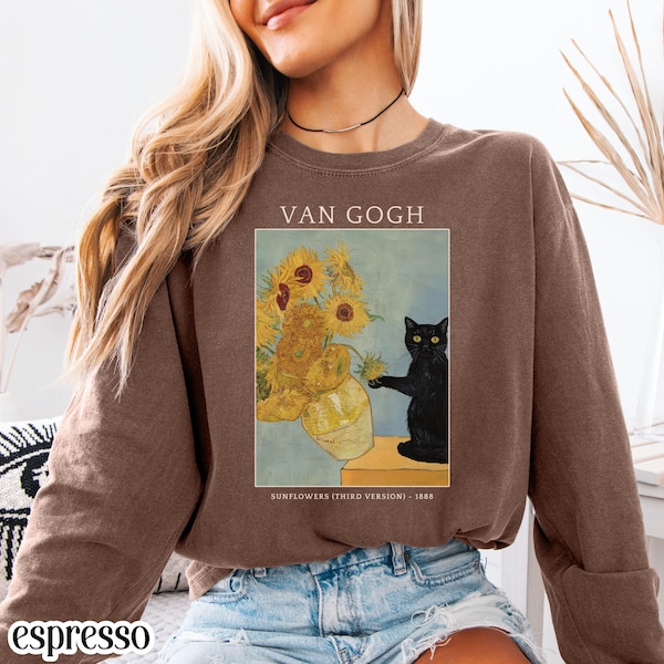 Comfort Colors Cat Shirt Long Sleeve Funny Cat Shirt Van Gogh Shirt Cat Meme Shirt Black Cat T Shirt Art Shirt Artist Tee Kitty Lover Tee