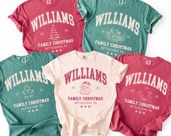 Custom Family Christmas Comfort Colors Shirt Matching Xmas Crew Tshirt Personalized Name Holiday Family Reunion Tee Vintage Varsity T-shirt