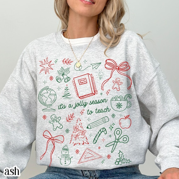 Sweat-shirt de Noël enseignant préscolaire enseigner pull maternelle 1re année saison des fêtes pull festif Noël ras du cou enseignant cadeau femmes