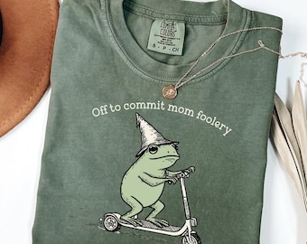 Mama Comfort Colors Shirt Off To Commit Mom Foolery TShirt Funny Frog Scooter T-shirt For Mom Funny Toad Shirt Pregnancy Announcement Tee