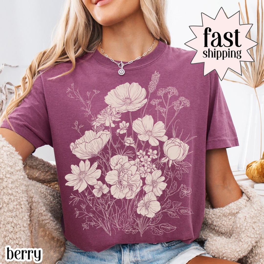Comfort Colors Vintage Pressed Flowers Shirt Boho Cottagecore