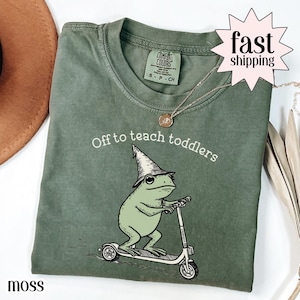 Teacher Frog Comfort Colors Shirt Teaching Toddler Tee Preschool Homeschool Mom Tee VPK Funny Frog Scooter Gift For Teacher
