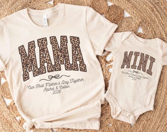 First Mothers Day Shirt Matching Mom Baby Outfit Mama 2026 Leopard Print T-shirt Boy New Mother Daughter Son Tee Mother's Day Gift Set