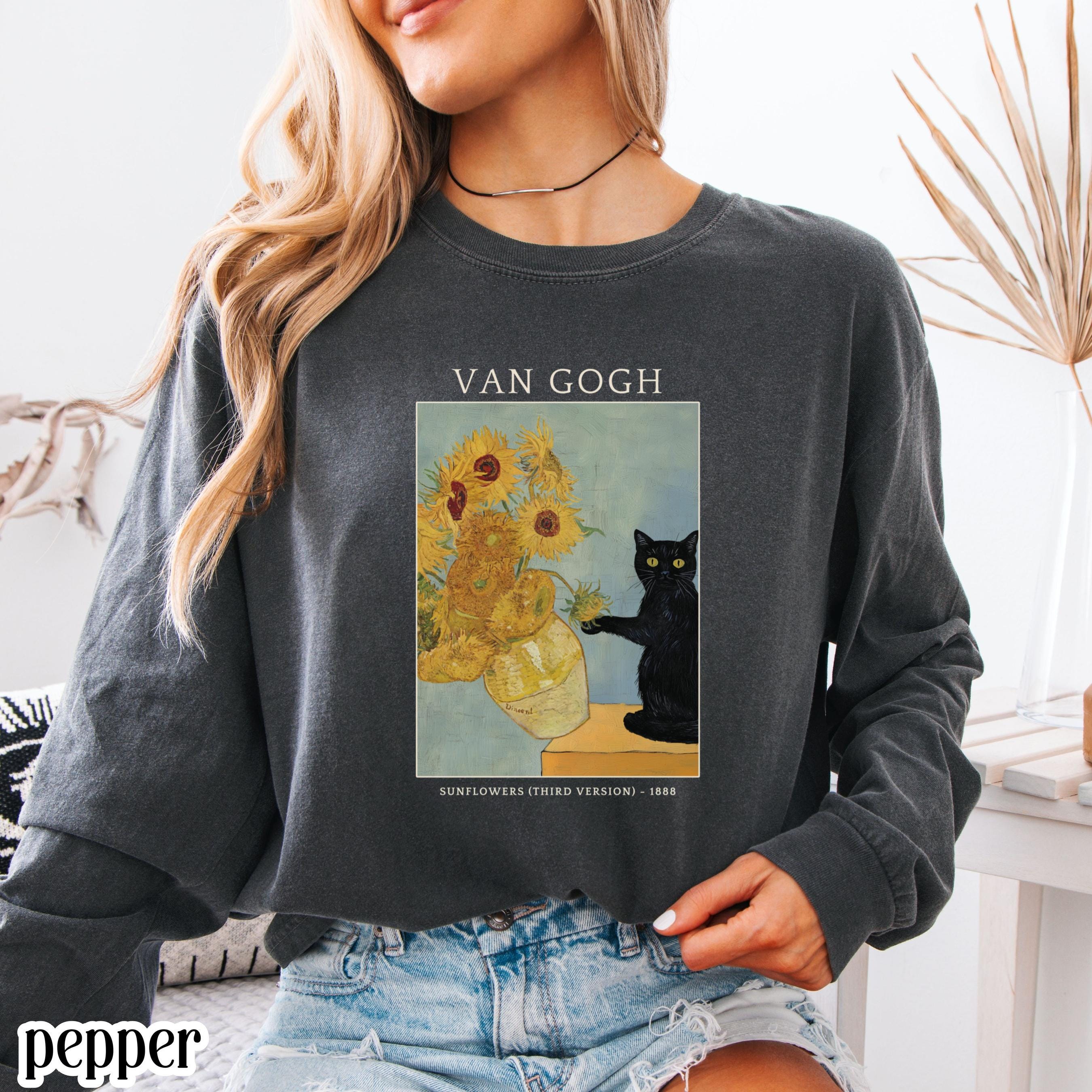 コッポラオリジナルアート作品 2作品限定❢ 『主人を待つネコ』 Comfort Colors 猫シャツ 長袖 おもしろ猫シャツ ゴッホシャツ 猫