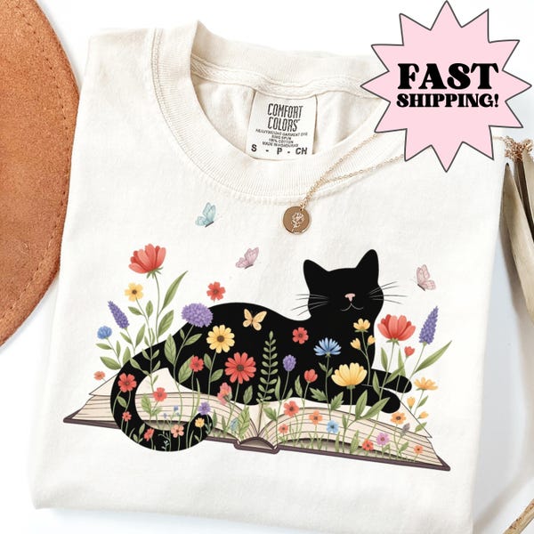Comfort Colors Cat Shirt Floral Cat Shirt Reading Shirt Cat Lover T-shirt Cat Book Shirt Cat Lover Shirt Booktrovert Shirt Cat Tee