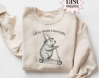 Aus, um ein Kerfuffle Sweatshirt zu verursachen Lustiges Murmeltier Scooter Pullover Dummes Tier Psychische Gesundheit Pullover Erwachsene Humor sarkastisch Rundhalsausschnitt