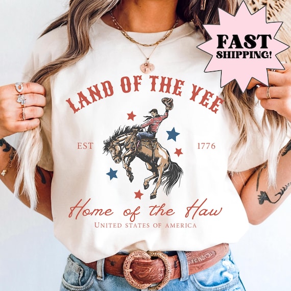 Comfort Colors 4th of July Shirt USA Shirt Fourth of July Shirt Yee Haw Shirt Cowboy Tee Western 4th of July Shirt, Land of the Yee Tee