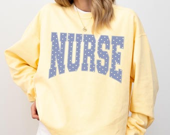 Sweatshirt verpleegster Comfort Colors® blauwe stippen verpleegsterstrui Cottagecore verpleegkundige verpleegster PICU cadeau verpleegkundige verpleegkundige ronde hals